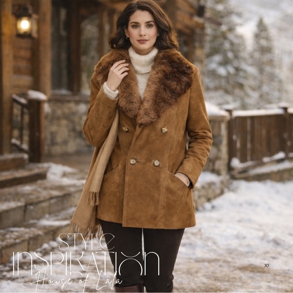 Vintage Brown Suede Trench Coat with Fur Collar Wounded Bird - Picture 5 of 10